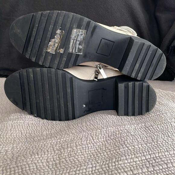 NWOT saks fifth ave leather combat boots ivory faux fur trim size 9 - Picture 9 of 9